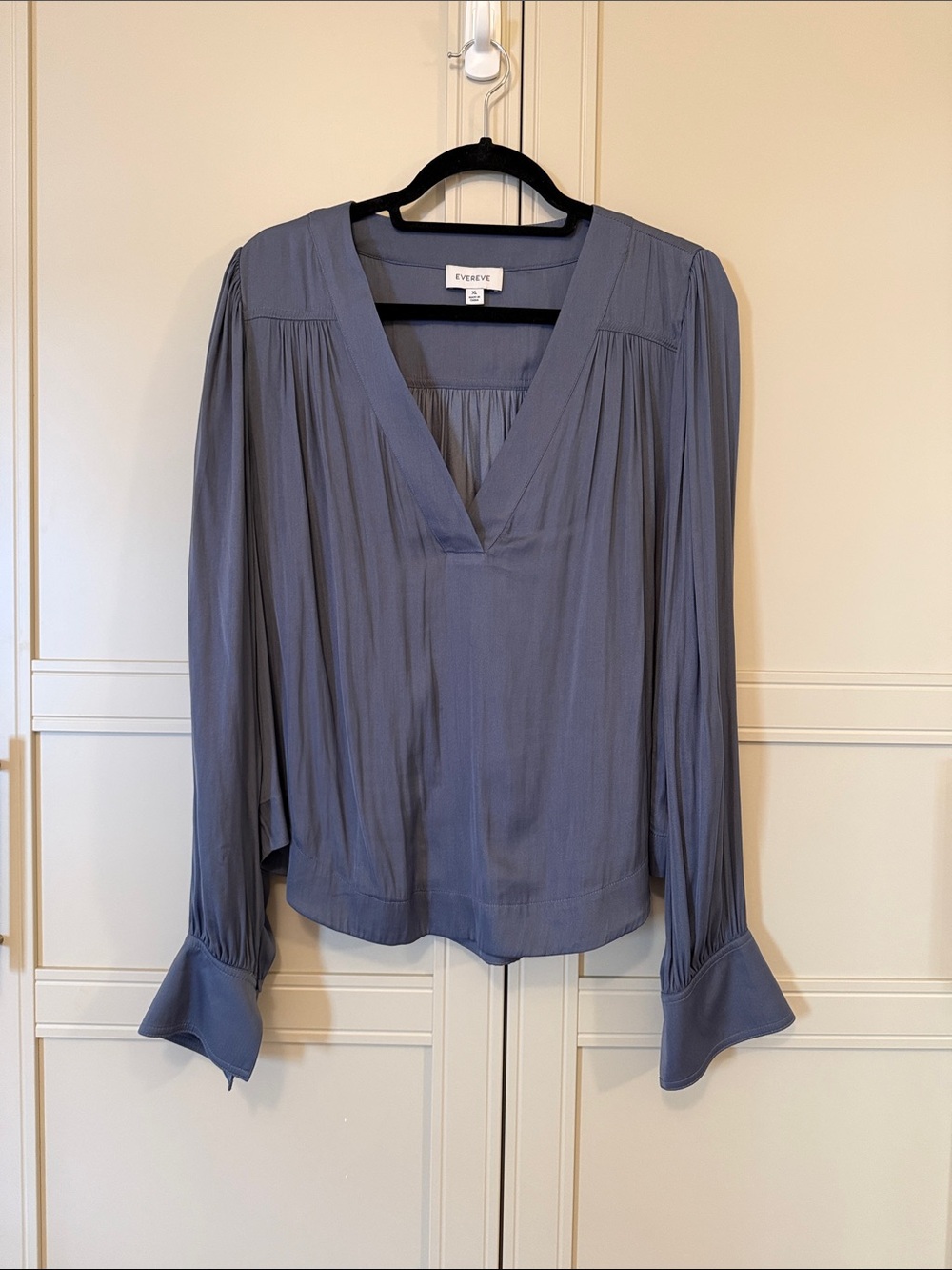 Evereve Dusty Blue V-Neck Long Sleeve Blouse XL Flowy Top